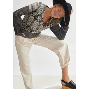 ANTHROPOLOGIE Pilcro Geo Surplice Sweater New NWT Size XS Grey black white